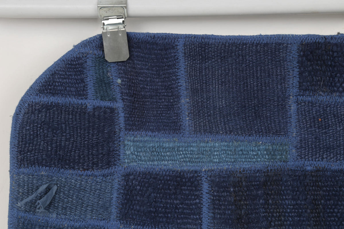 2x3 Vintage Turkish Hemp Patchwork Tapestry Rug, Blue Textile Wall Hanging, Woven Fiber Wall Art