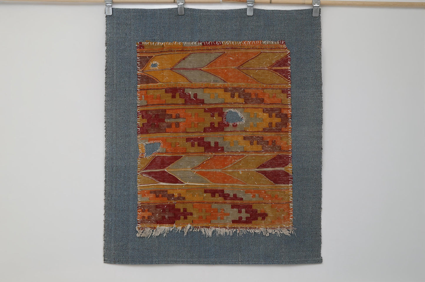3x4 Handmade Wool Tapestry Rug, Vibrant Orange Tribal Textile Wall Hanging, Geometric Fiber Art Decor