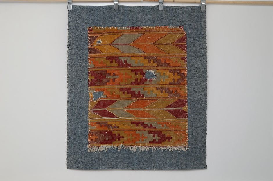 3x4 Handmade Wool Tapestry Rug, Vibrant Orange Tribal Textile Wall Hanging, Geometric Fiber Art Decor