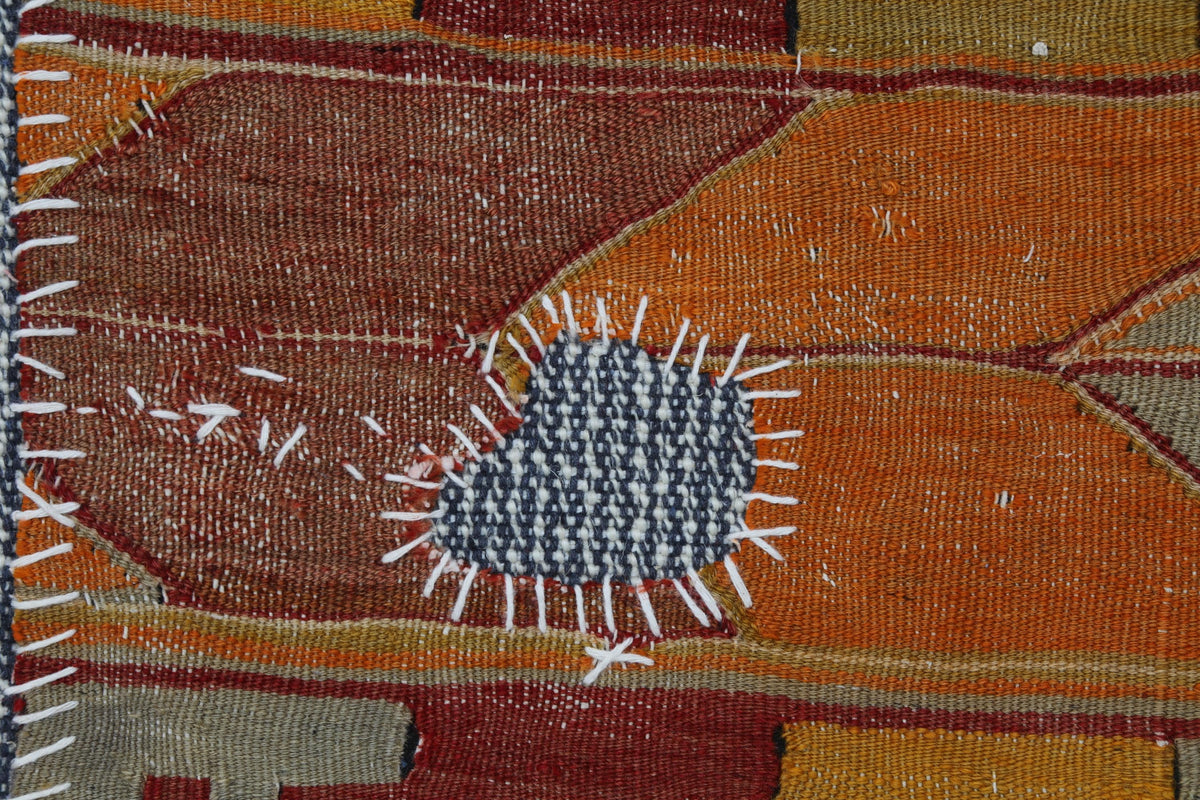 3x4 Handmade Wool Tapestry Rug, Orange Tribal Textile Wall Hanging, Geometric Fiber Art Decor
