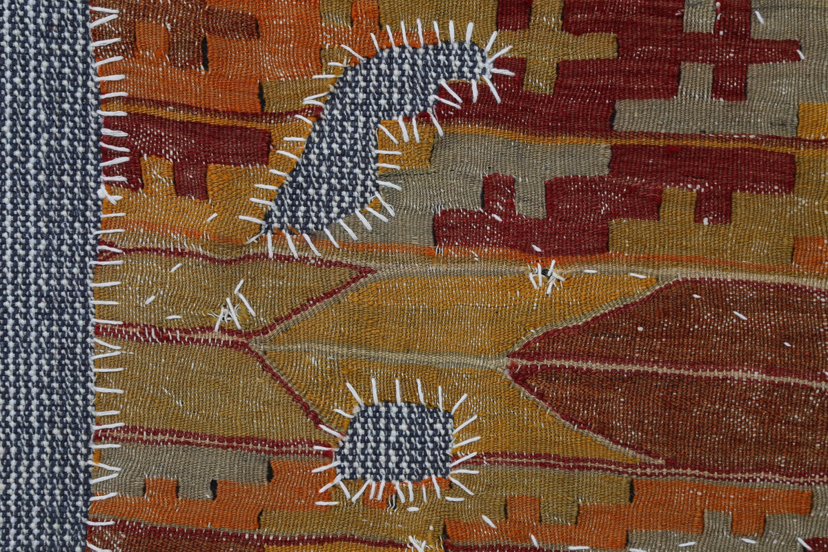3x4 Handmade Wool Tapestry Rug, Orange Tribal Textile Wall Hanging, Geometric Fiber Art Decor