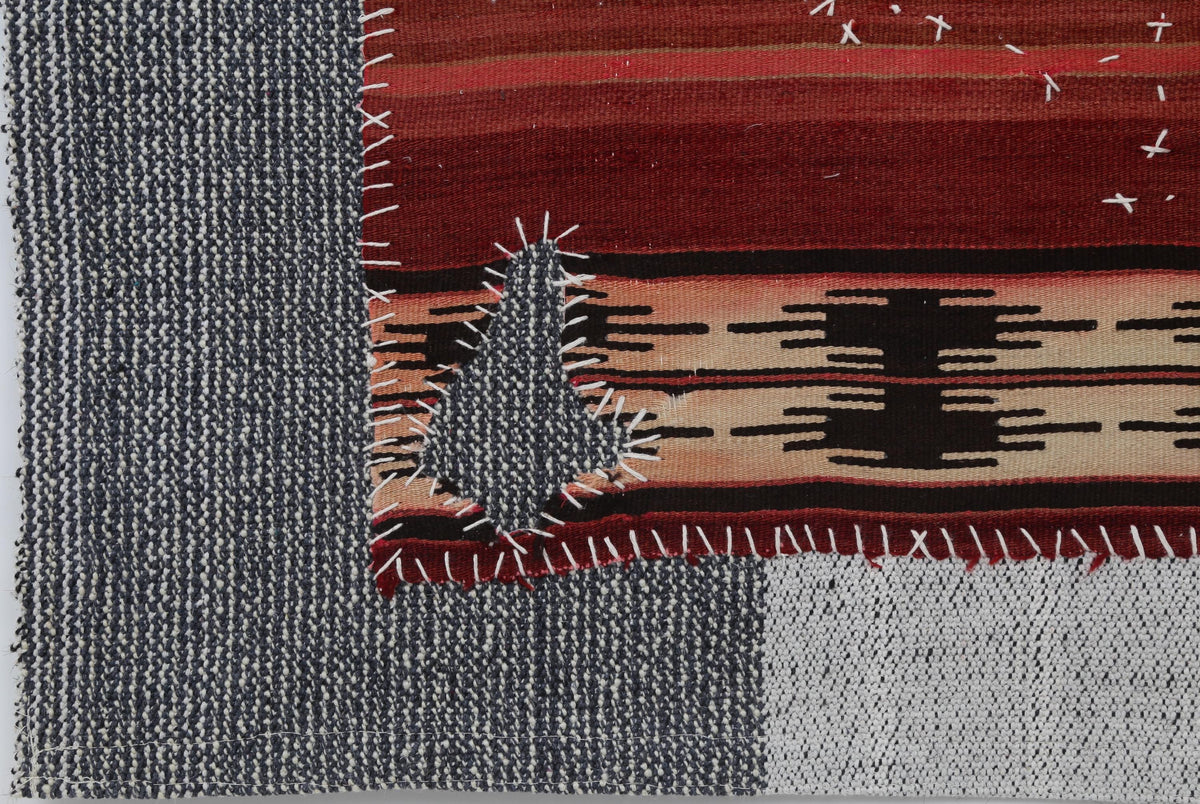 3x4 Handmade Wool Tapestry Rug, Red Tribal Textile Wall Hanging, Geometric Fiber Art Decor