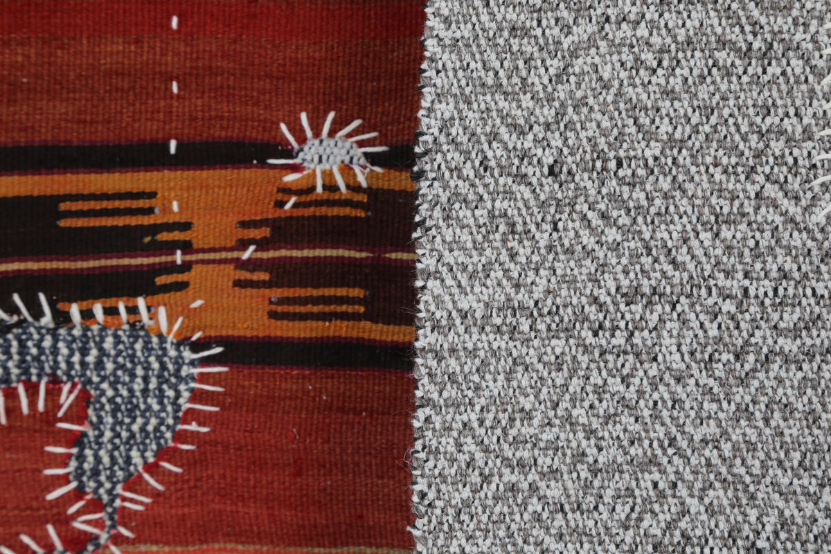 3x4 Handmade Wool Tapestry Rug, Red Tribal Textile Wall Hanging, Geometric Fiber Art Decor