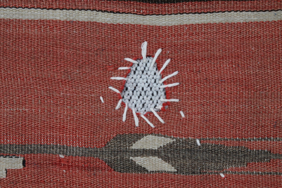 3x4 Handmade Wool Tapestry Rug, Red Tribal Textile Wall Hanging, Rustic Fiber Art Decor
