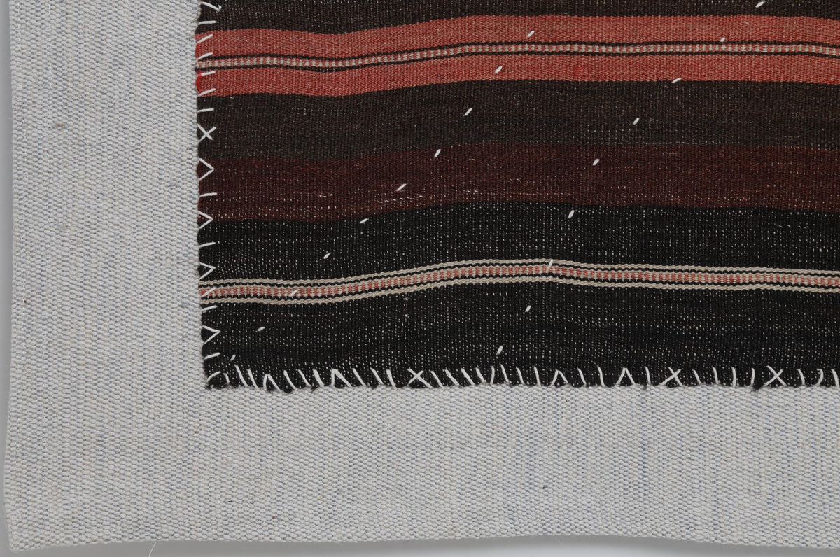 3x4 Vintage Turkish Tapestry Rug, Dark Brown Burgundy Striped Wool Cotton Textile, Woven Wall Art