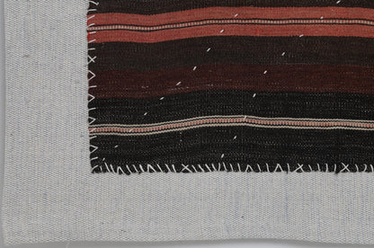 3x4 Vintage Turkish Tapestry Rug, Dark Brown Burgundy Striped Wool Cotton Textile, Woven Wall Art