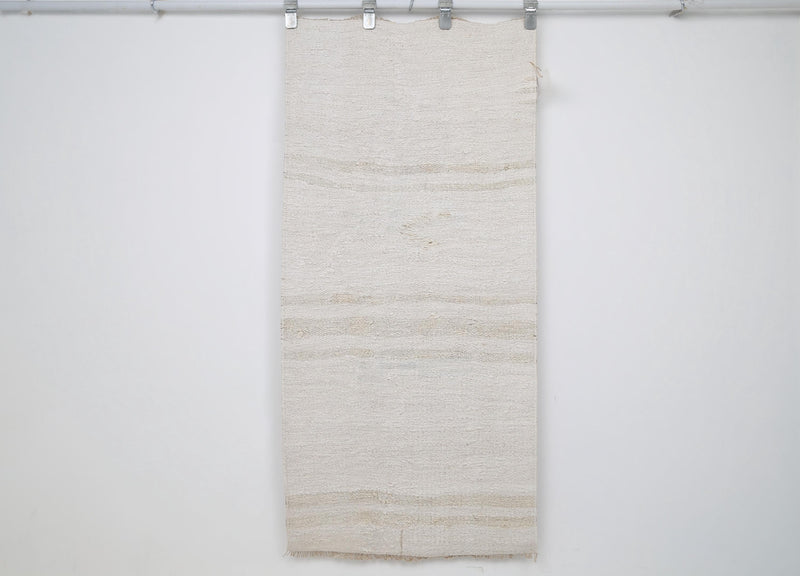 Vintage Turkish Tapestry Rug, Ivory Striped Wall Hanging (2'3" x 5')