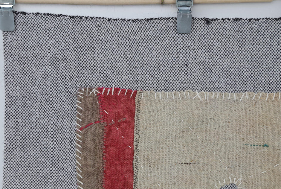 3x4 Beige Wool Tapestry Rug, Minimalist Abstract Textile Wall Hanging, Modern Fiber Art Decor