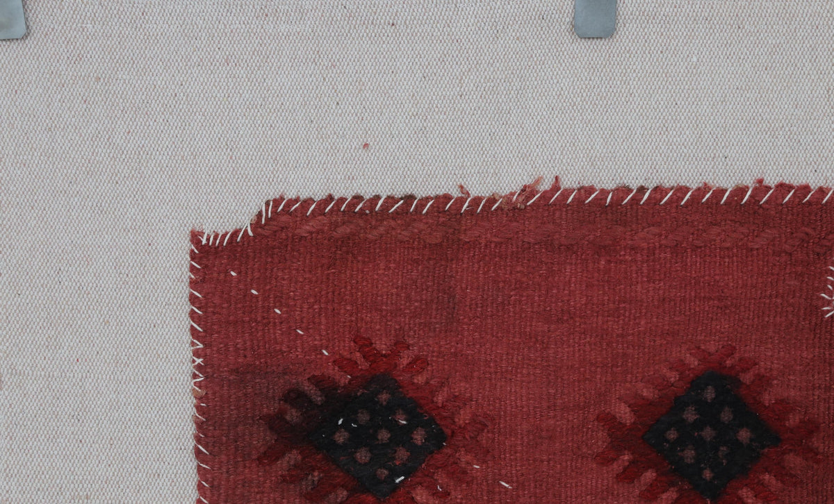3x4 Red Wool Tapestry Rug, Geometric Textile Wall Hanging, Handmade Fiber Art Decor