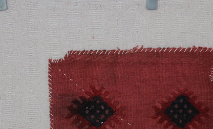 3x4 Red Wool Tapestry Rug, Geometric Textile Wall Hanging, Handmade Fiber Art Decor