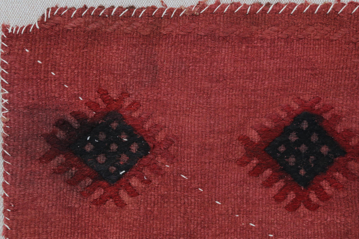 3x4 Red Wool Tapestry Rug, Geometric Textile Wall Hanging, Handmade Fiber Art Decor
