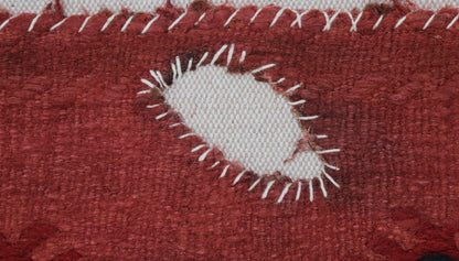 3x4 Red Wool Tapestry Rug, Geometric Textile Wall Hanging, Handmade Fiber Art Decor