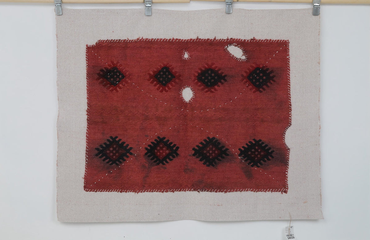 3x4 Red Wool Tapestry Rug, Geometric Textile Wall Hanging, Handmade Fiber Art Decor