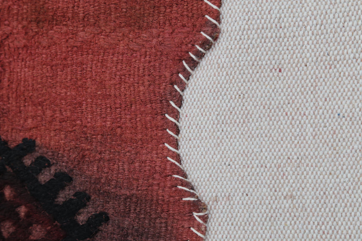 3x4 Red Wool Tapestry Rug, Geometric Textile Wall Hanging, Handmade Fiber Art Decor