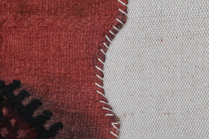3x4 Red Wool Tapestry Rug, Geometric Textile Wall Hanging, Handmade Fiber Art Decor