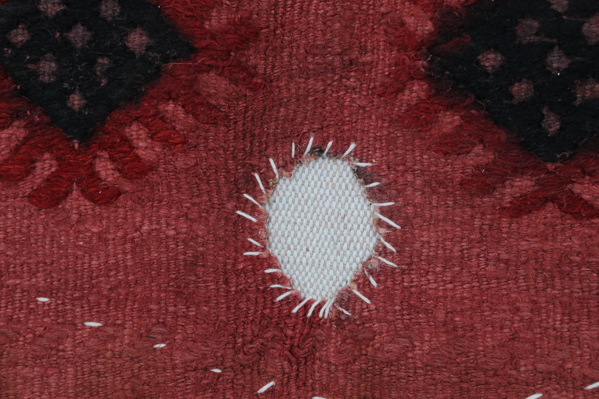 3x4 Red Wool Tapestry Rug, Geometric Textile Wall Hanging, Handmade Fiber Art Decor
