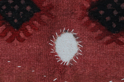 3x4 Red Wool Tapestry Rug, Geometric Textile Wall Hanging, Handmade Fiber Art Decor