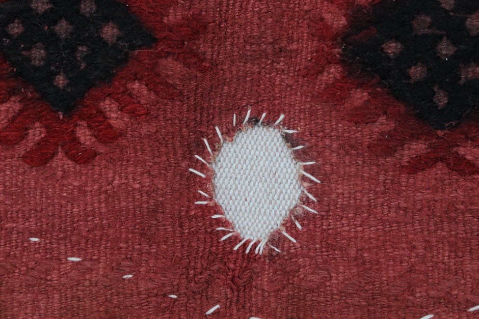 3x4 Red Wool Tapestry Rug, Geometric Textile Wall Hanging, Handmade Fiber Art Decor