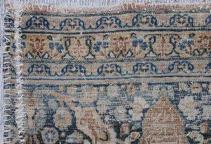 3x4 Vintage Turkish Tapestry Rug, Beige Blue Traditional Wool Textile, Antique Style Woven Wall Art