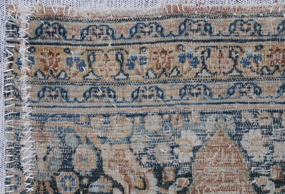 3x4 Vintage Turkish Tapestry Rug, Beige Blue Traditional Wool Textile, Antique Style Woven Wall Art