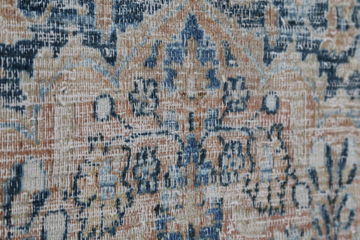3x4 Vintage Turkish Tapestry Rug, Beige Blue Traditional Wool Textile, Antique Style Woven Wall Art