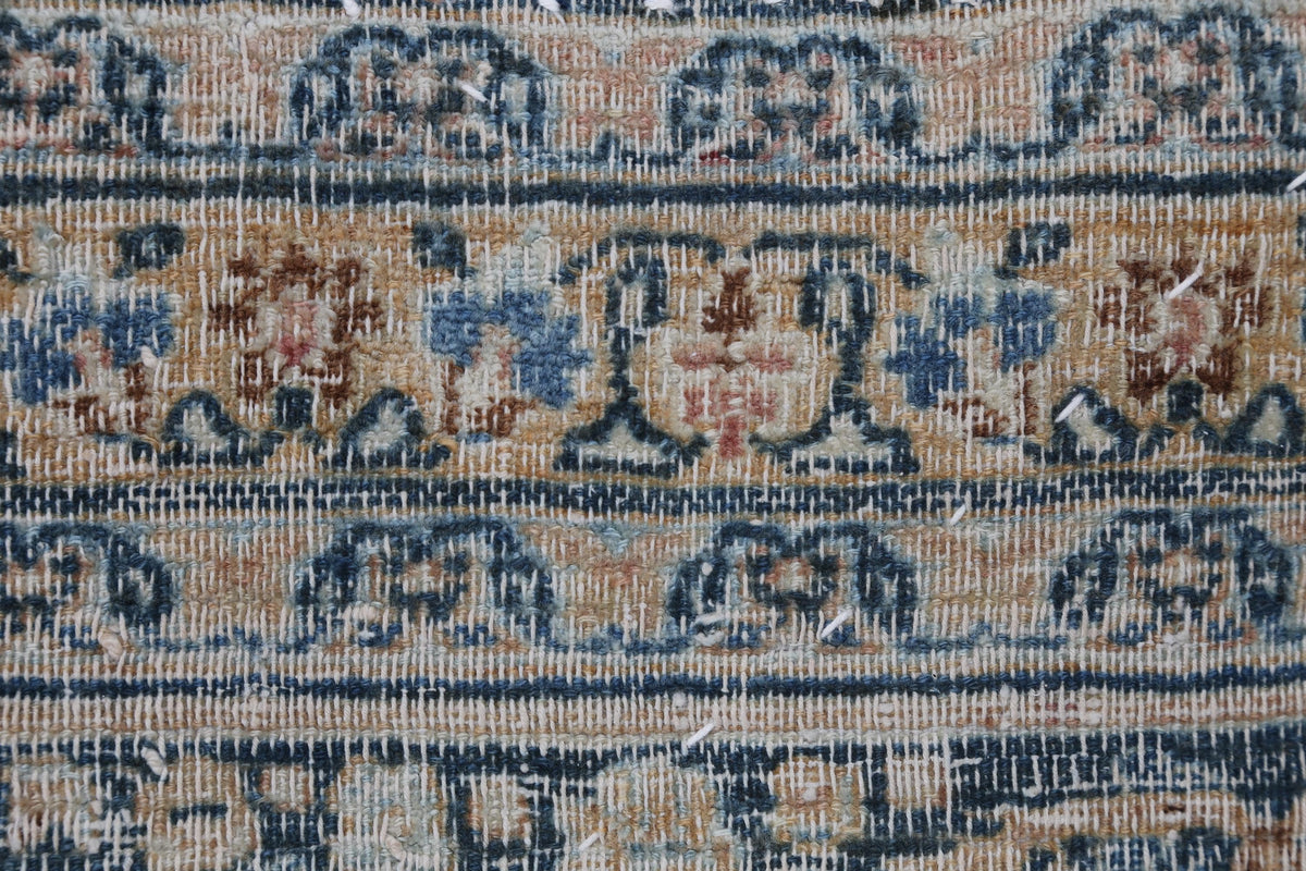 3x4 Vintage Turkish Tapestry Rug, Beige Blue Traditional Wool Textile, Antique Style Woven Wall Art