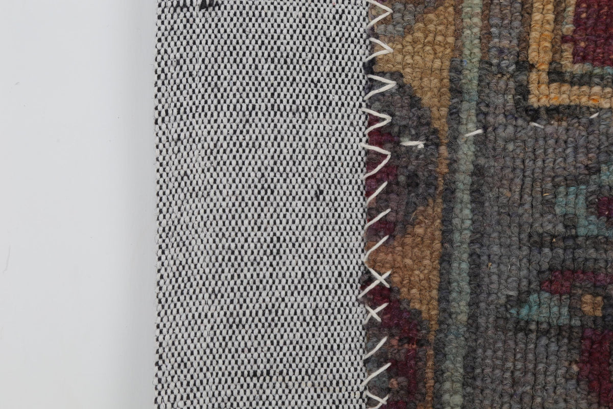 3x4 Vintage Turkish Tapestry Rug, Faded Red Blue Geometric Wool Textile, Woven Wall Art