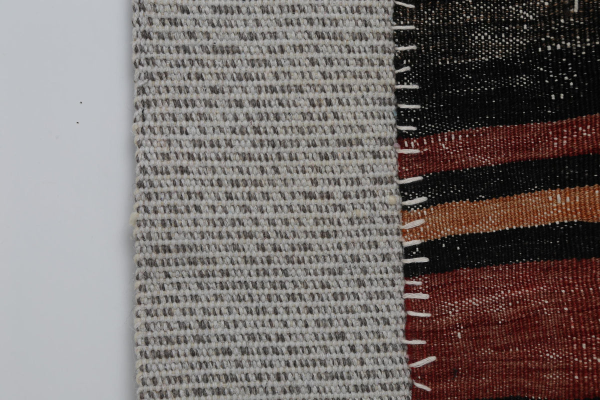 3x4 Wool Tapestry Rug, Red Black Striped Textile Wall Hanging, Rustic Woven Fiber Art Decor