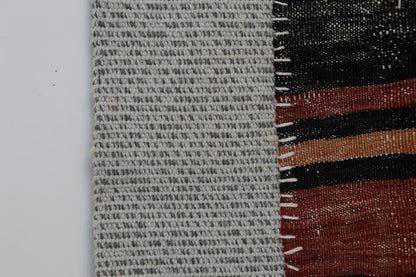 3x4 Wool Tapestry Rug, Red Black Striped Textile Wall Hanging, Rustic Woven Fiber Art Decor