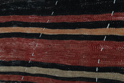 3x4 Wool Tapestry Rug, Red Black Striped Textile Wall Hanging, Rustic Woven Fiber Art Decor