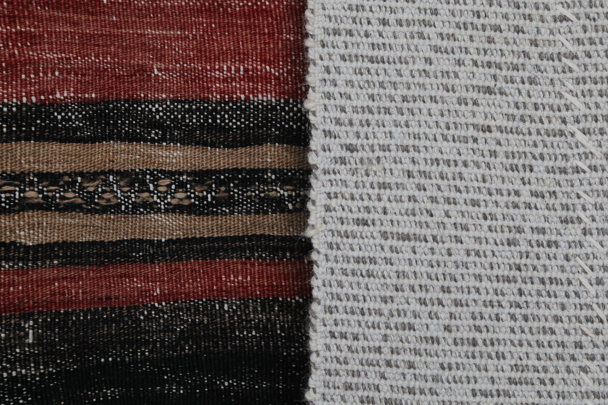 3x4 Wool Tapestry Rug, Red Black Striped Textile Wall Hanging, Rustic Woven Fiber Art Decor