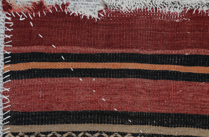3x4 Wool Tapestry Rug, Red Black Striped Textile Wall Hanging, Rustic Woven Fiber Art