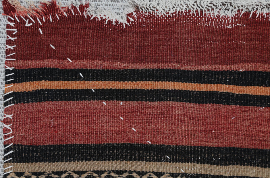 3x4 Wool Tapestry Rug, Red Black Striped Textile Wall Hanging, Rustic Woven Fiber Art