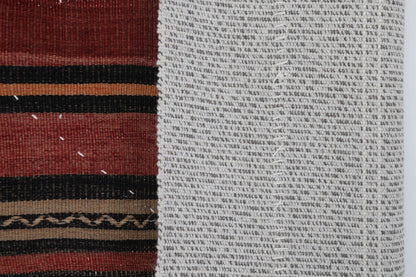 3x4 Wool Tapestry Rug, Red Black Striped Textile Wall Hanging, Rustic Woven Fiber Art