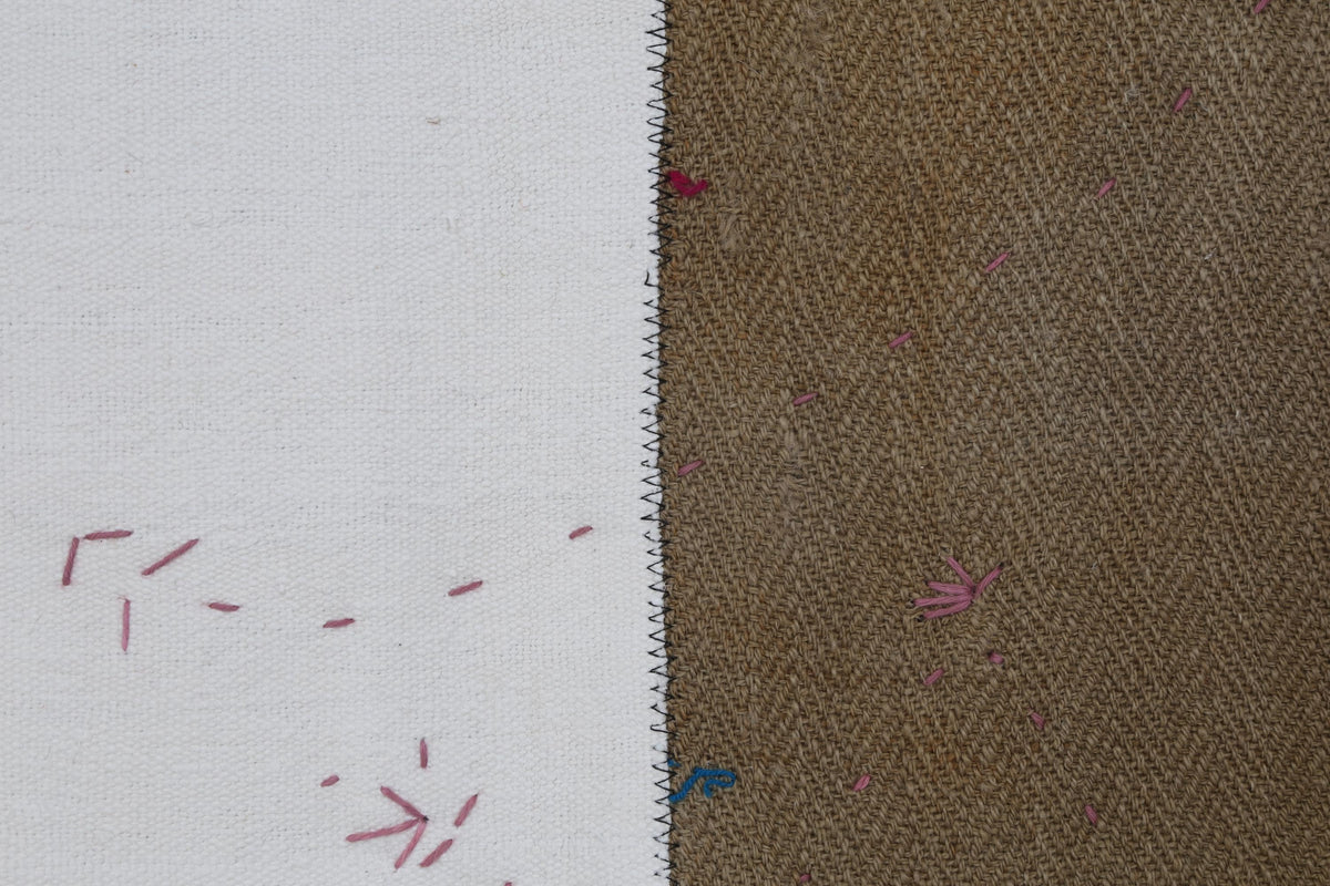 3x4 Wool Tapestry Rug, Neutral Patchwork Textile Wall Hanging, Brown Ivory Fiber Art Decor