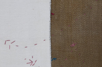 3x4 Wool Tapestry Rug, Neutral Patchwork Textile Wall Hanging, Brown Ivory Fiber Art Decor
