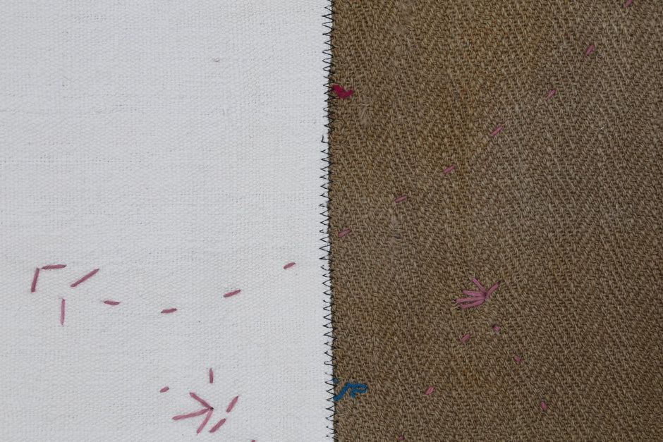 3x4 Wool Tapestry Rug, Neutral Patchwork Textile Wall Hanging, Brown Ivory Fiber Art Decor