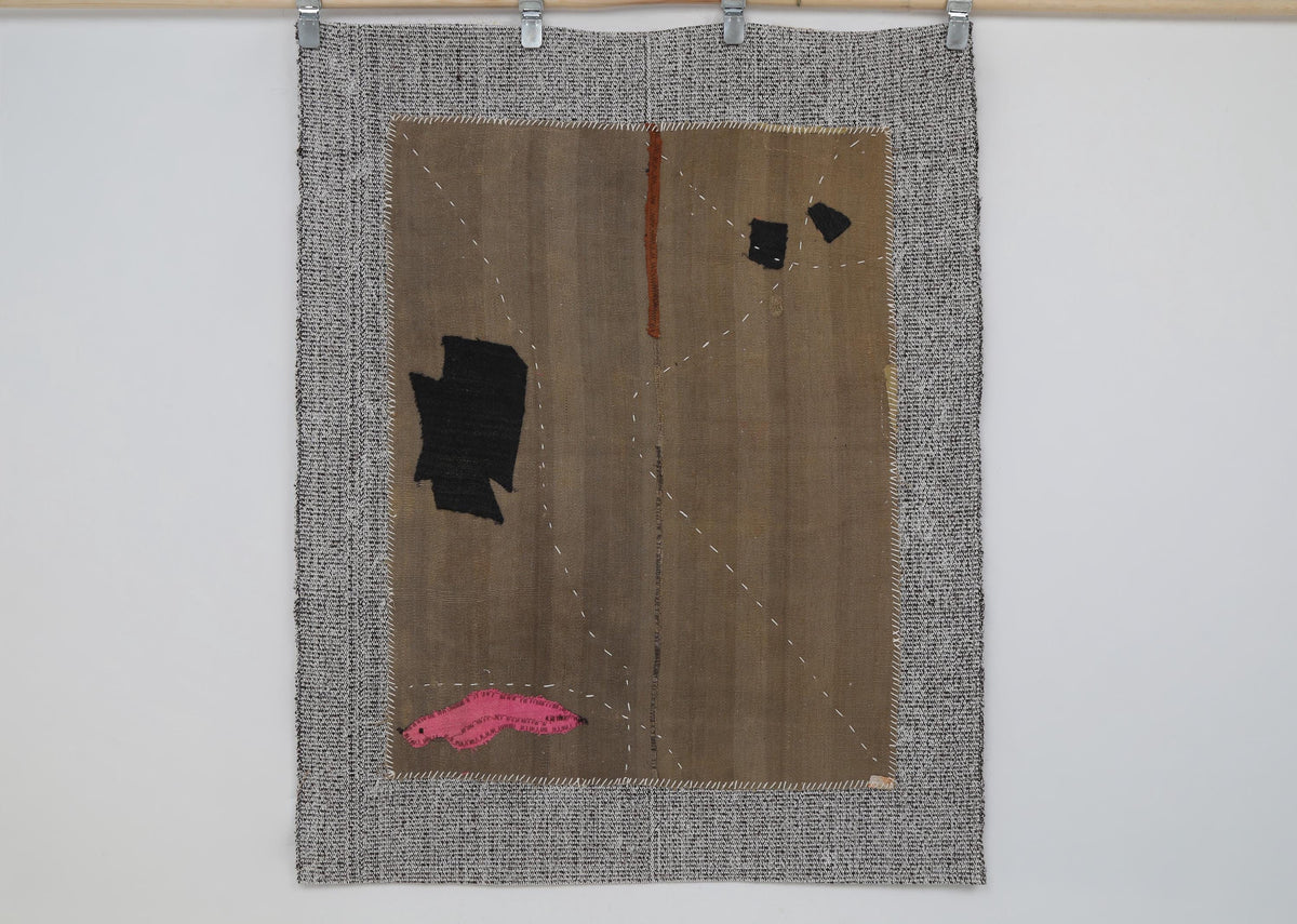 3x4 Wool Tapestry Rug, Brown Abstract Textile Wall Hanging, Minimalist Fiber Art Decor