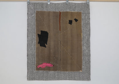 3x4 Wool Tapestry Rug, Brown Abstract Textile Wall Hanging, Minimalist Fiber Art Decor