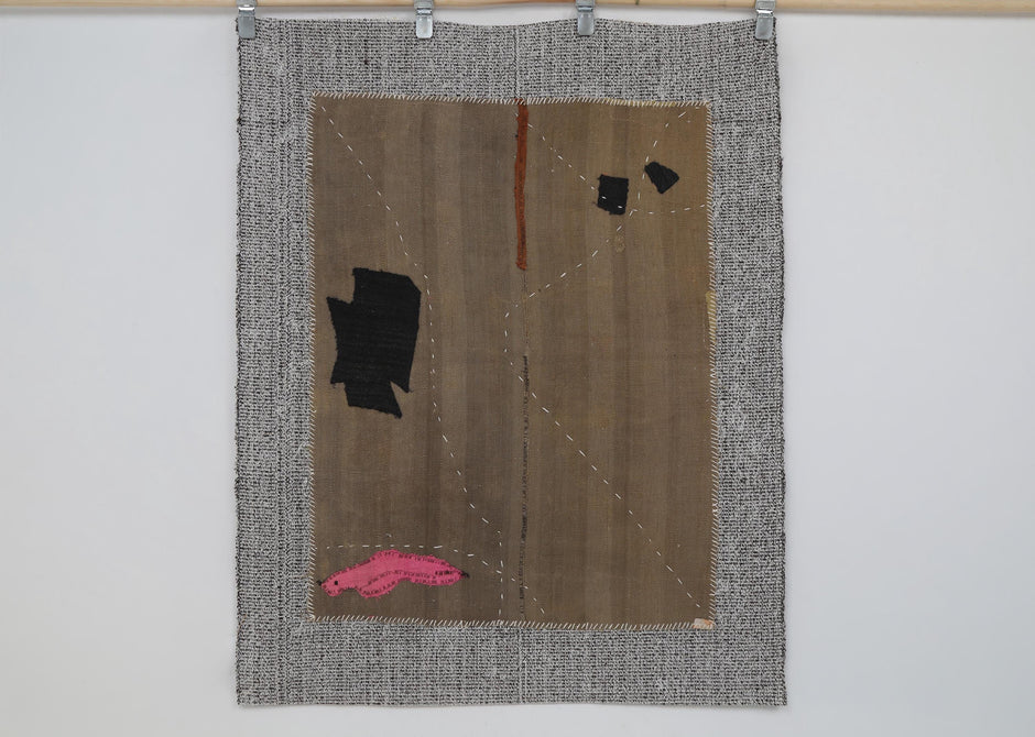 3x4 Wool Tapestry Rug, Brown Abstract Textile Wall Hanging, Minimalist Fiber Art Decor
