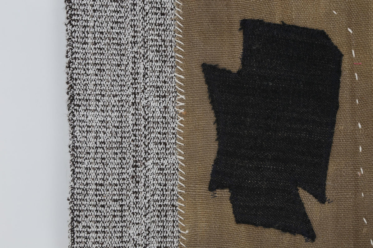 3x4 Wool Tapestry Rug, Brown Abstract Textile Wall Hanging, Minimalist Fiber Art Decor