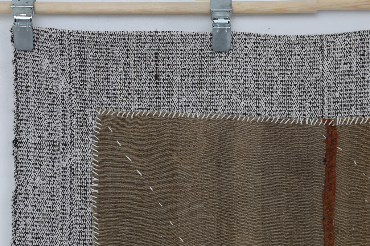 3x4 Wool Tapestry Rug, Brown Abstract Textile Wall Hanging, Minimalist Fiber Art Decor