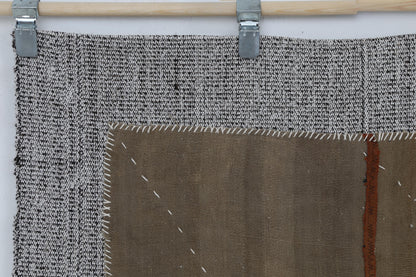 3x4 Wool Tapestry Rug, Brown Abstract Textile Wall Hanging, Minimalist Fiber Art Decor