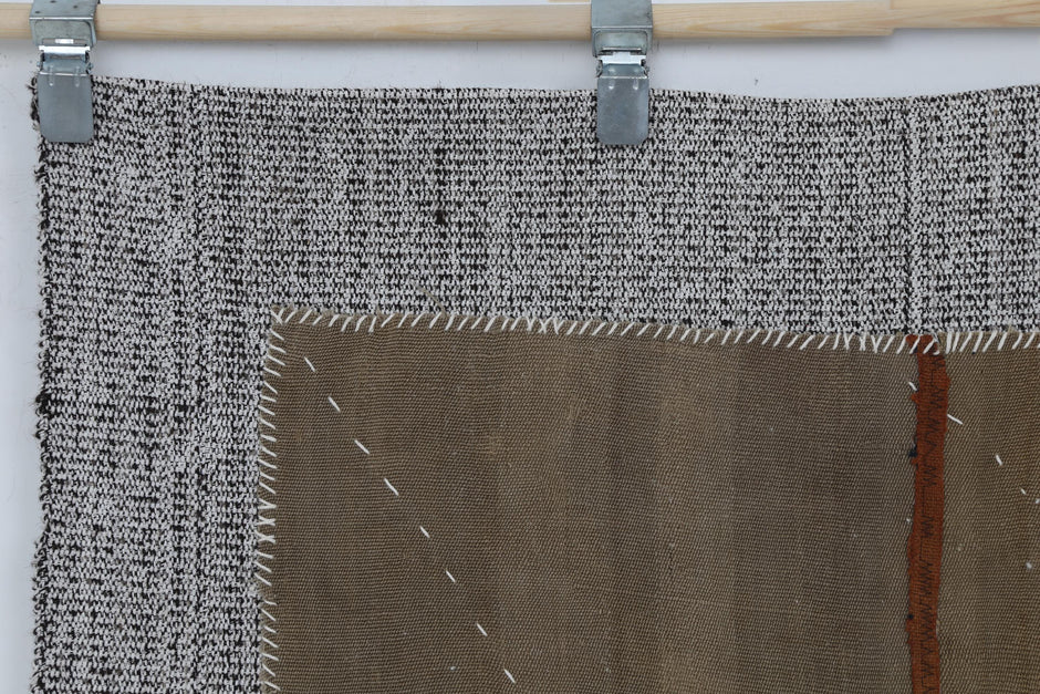 3x4 Wool Tapestry Rug, Brown Abstract Textile Wall Hanging, Minimalist Fiber Art Decor