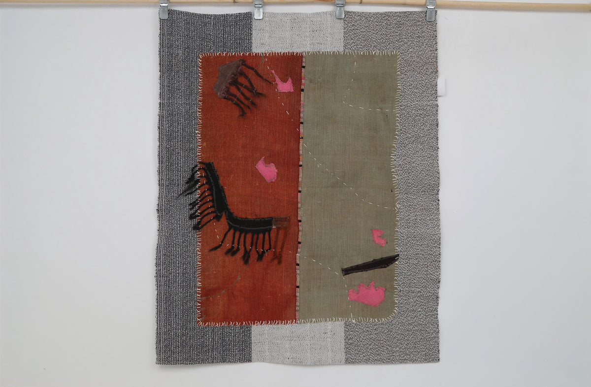 3x4 Wool Tapestry Rug, Rust Brown Abstract Textile Wall Hanging, Modern Fiber Art Decor