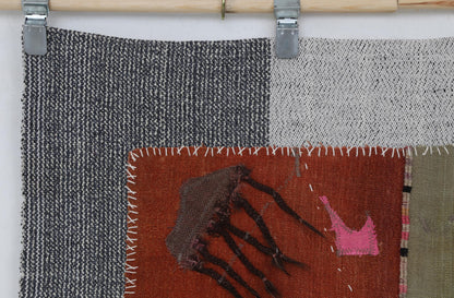 3x4 Wool Tapestry Rug, Rust Brown Abstract Textile Wall Hanging, Modern Fiber Art Decor