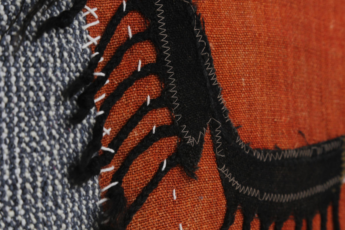 3x4 Wool Tapestry Rug, Rust Brown Abstract Textile Wall Hanging, Modern Fiber Art Decor