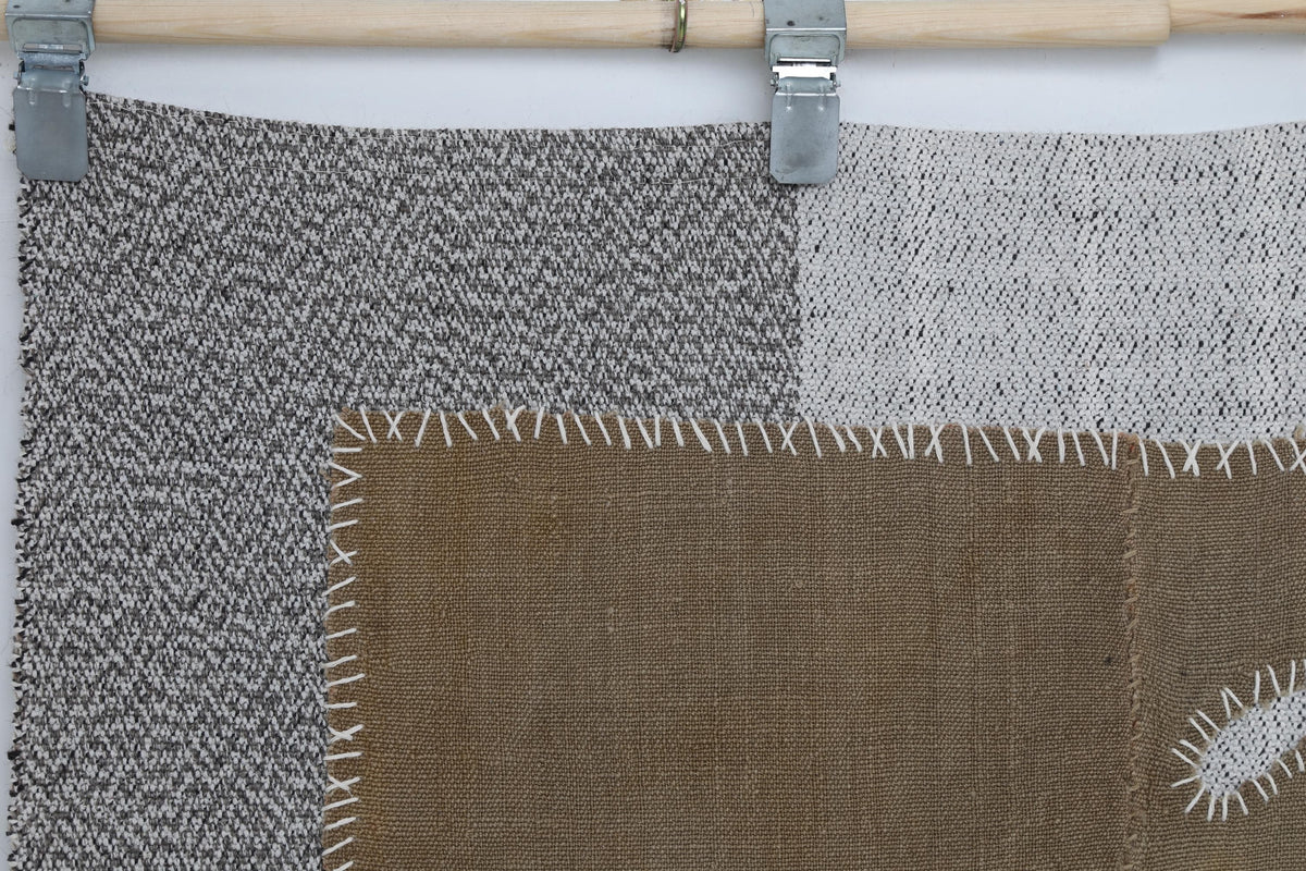 3x4 Wool Tapestry Rug, Brown Minimalist Textile Wall Hanging, Abstract Fiber Art Decor