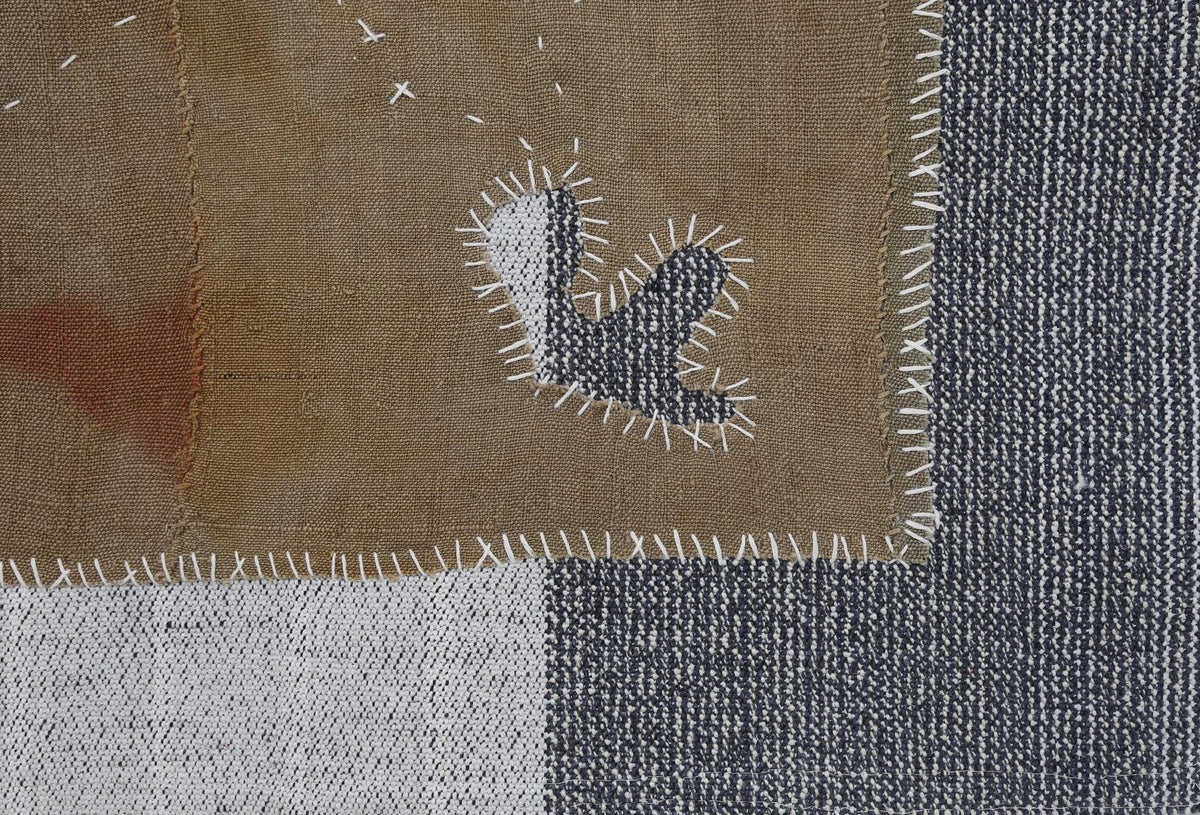 3x4 Wool Tapestry Rug, Brown Minimalist Textile Wall Hanging, Abstract Fiber Art Decor