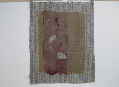 3x4 Wool Tapestry Rug, Brown Mauve Abstract Textile Wall Hanging, Minimalist Fiber Art Decor